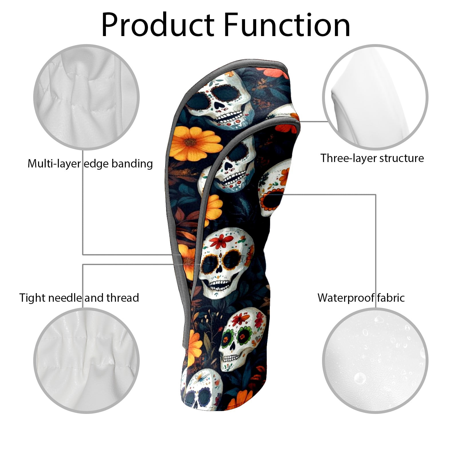 Golf Club Covers PU Leather Waterproof Head Covers for Fairway Woods Hybrids Skeleton Rose Unisex Fits Most Brands