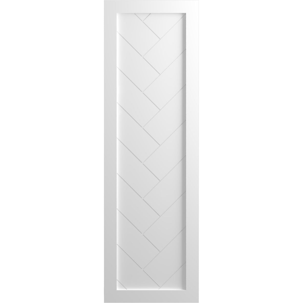 18 inchw x 43 inchh True Fit PVC Single Panel Herringbone Modern Style Fixed Mount Shutters, White (Per Pair - Hardware Not Included)