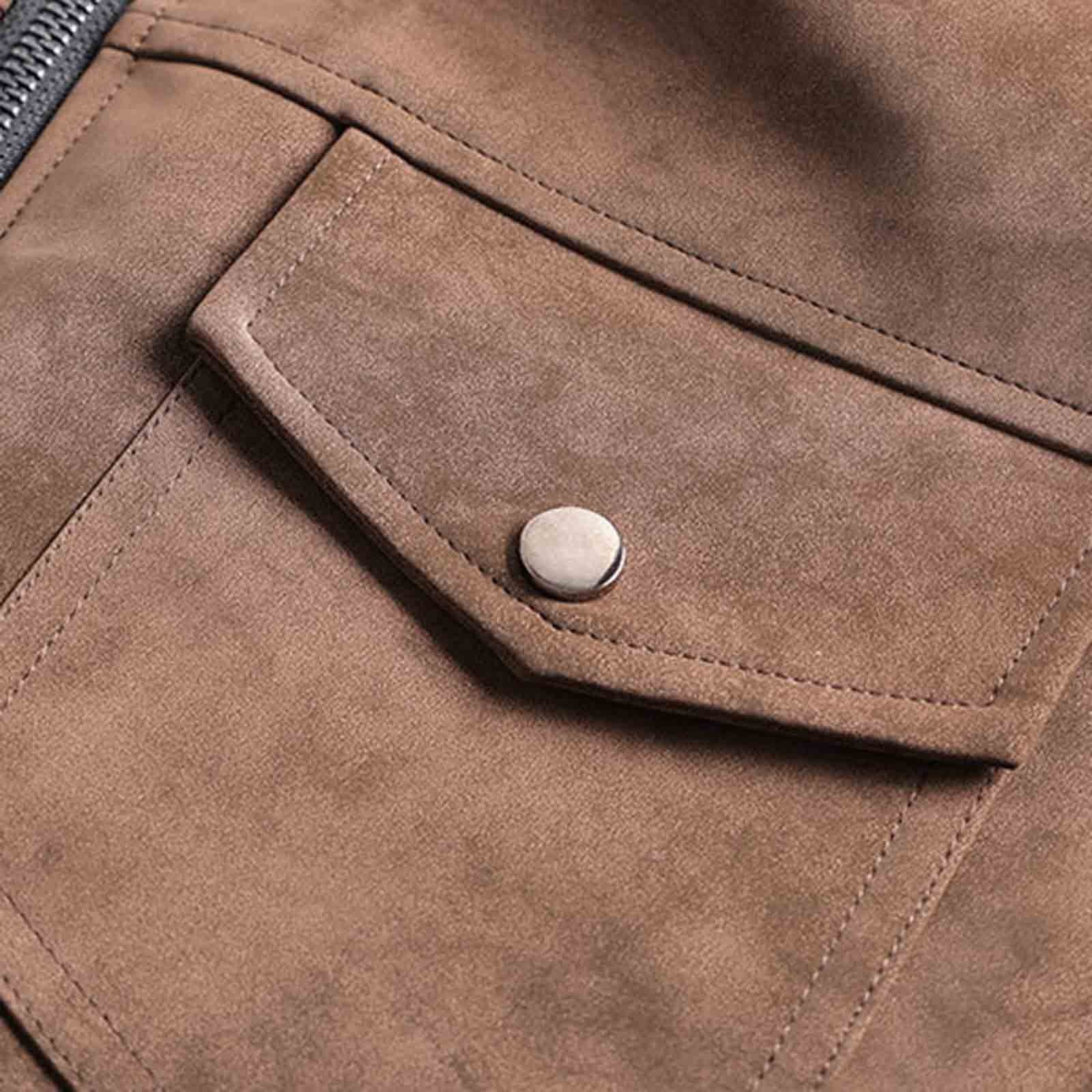 AnuYalue Mens Big and Tall Faux Leather Jacket Windproof Stand Collar Outerwear Fall Winter Warm Jackets Full Zip Long Sleeve Coat