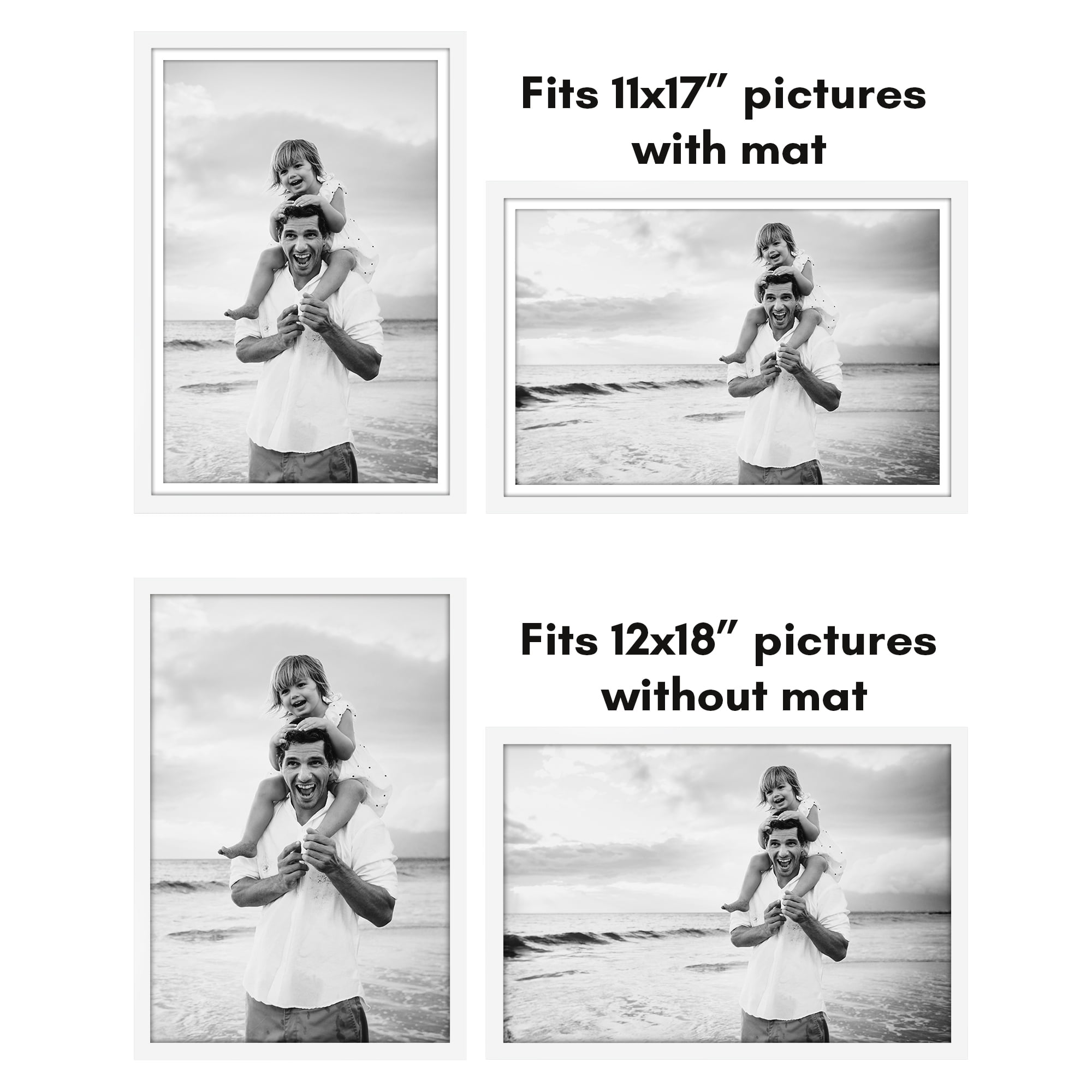Americanflat 12x18 Poster Frame with Polished Plexiglass with 11x17 Mat 5 Pack Display Photo Galleria - White
