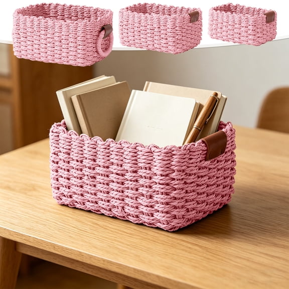 Viflosae Decorative Basket Basket Woven Rope Storage Basket Natural Paper Rope Organizer Basket Decorative Wicker Basket for Home Bathroom Bedroom Kitchen Office Sundries Cosmetics Toys