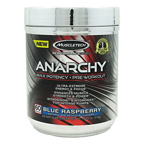 MuscleTech Anarchy PreWorkout, Blue Raspberry, 60 Servings