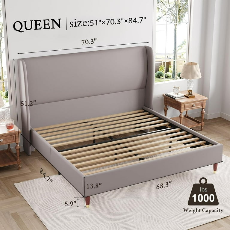 Jocisland Queen Upholstered Bed Frame, Wingback Headboard