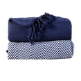 thumbnail image 1 of Rustic Homes 100% Pure Cotton Thermal Blanket - Herringbone Pattern, Lightweight, Soft & Cozy Premium Fall Throw Blanket for All Seasons, 50" x 60", 2 Pack - Indigo, 1 of 3