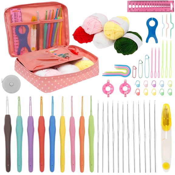 LINFANG 58Pcs Crochet Kit for Beginners Portable Knitting Starter Kit with Colorful Yarn Crochet Hooks Storage Case for Kids Adults
