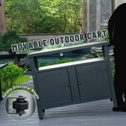 Domi Grill Carts Outdoor with Storage and Wheels, Whole Metal Portable Table and Storage Cabinet for BBQ,Deck,Patio,Backyard(Dark Grey,L45x W20.31x H35.51 Inch)