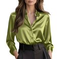 thumbnail image 2 of Women's Satin Blouse Long Sleeve V Neck Spring Fall Office Workwear Shirt Business Casual Blouse 2XL, 2 of 5