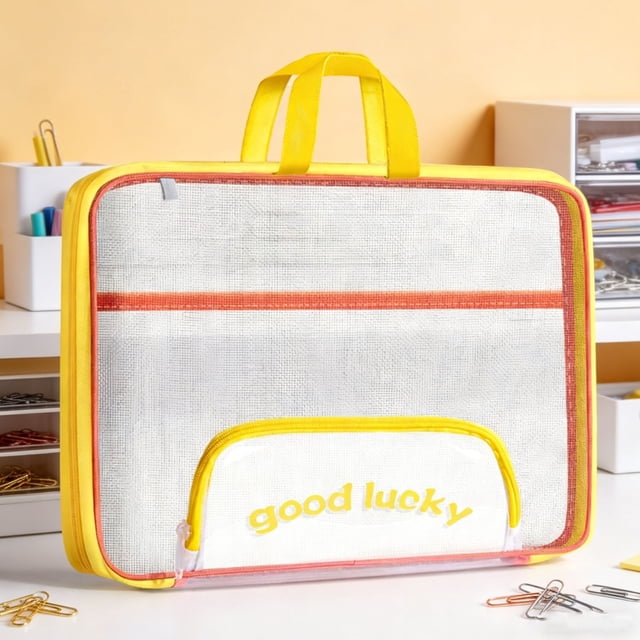 Large Capacity Mesh Zipper File Bag Portable Handheld Document Organizer Transparent Storage Pouch Subject Classification Folder Durable Waterproof Bag For Office School Travel Use