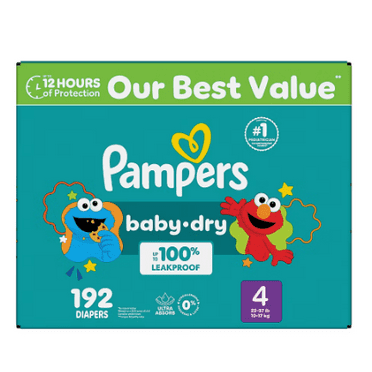 Pampers Baby Dry Absorbent Disposable Diapers Size 4 (22-37 lb) 192 CT