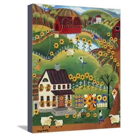 Primitive Decor Clearance Primitive Quilt Maker House Sunflower Sheep Cheryl Bartley Stretched Canvas Print Wall Art By Cheryl Bartley ()