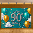 thumbnail image 5 of Teal Background Happy 90th Birthday Banner with Glittery Balloons and Star Elements Birthday Party Decoration Photography Props Backdrop Party Supplies, 5 of 6