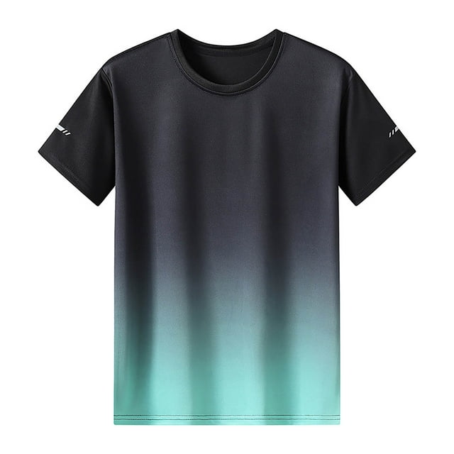 Birdeem Mens Summer Gradient Short Sleeved Round Neck Top