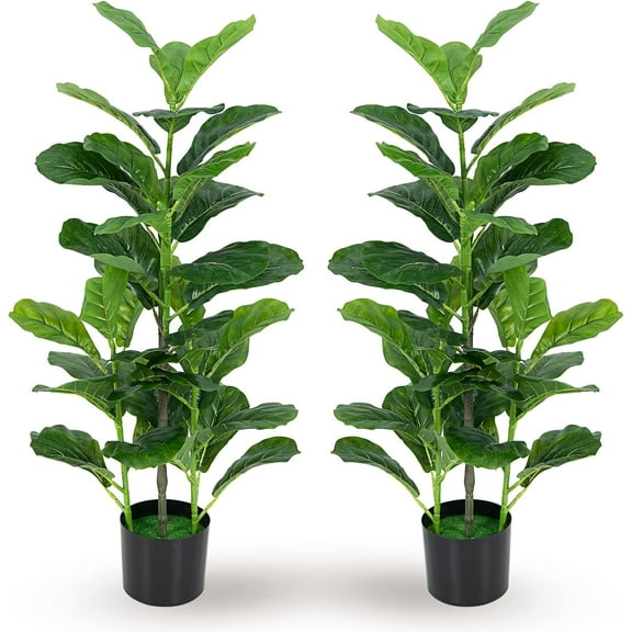 2-Pack Artificial Fiddle Leaf Fig Tree, 40 Inch Tall Faux Plant with Cement Pot, 40 Large Leaves, Decorative Fake Greenery Plants for Indoor & Outdoor Home Office Decor
