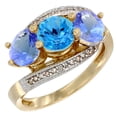 thumbnail image 1 of 14K Yellow Gold Natural Swiss Blue Topaz & Tanzanite Sides 3 stone Ring Round 6mm Diamond Accent, size 8, 1 of 2