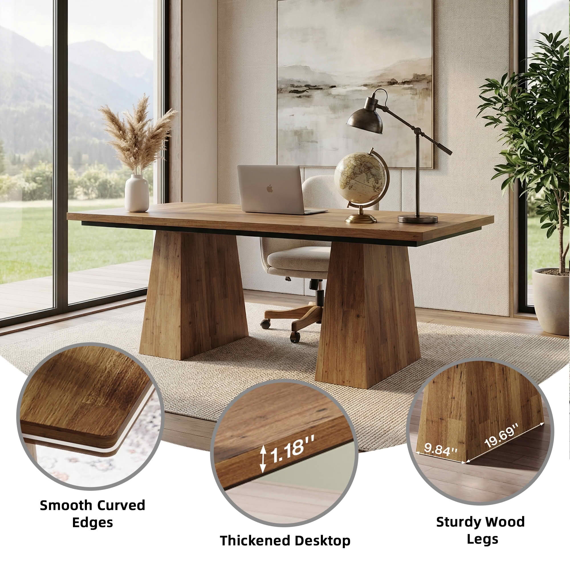 MAYEERTY 63 Inch Farmhouse Dining Table, Rectangular Wood Kitchen Table for 6 People with Tapered Legs