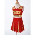 thumbnail image 5 of iiniim Teen Girls Cheer Leader Uniform Sleeveless Letter Print Crop Tops with Skirt Dancewear Red 6, 5 of 7