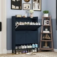 thumbnail image 6 of Vinform Farmhouse Shoe Storage Cabinet with 2 Flip Drawers for Entryway, Slim Wood Shoe Cabinet, Freestanding Narrow Shoe Rack Organizer with Metal Legs for Hallway Living Room (Blue), 6 of 7