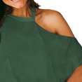thumbnail image 3 of Tops de un solo lado con hombros descubiertos, color puro, moda suave para la piel, jersey de manga corta para mujer, Tops para el trabajo diario, verde L, 3 of 6