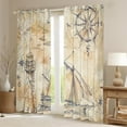 thumbnail image 2 of Vintage Nautical Curtains Retro Compass Lighthouse 30%-50% Blackout Curtains,Old Sailing Boat Curtains & Drapes World Nautical Map Bedroom Curtains,Grunge Beige Window Treatments, 2 of 4