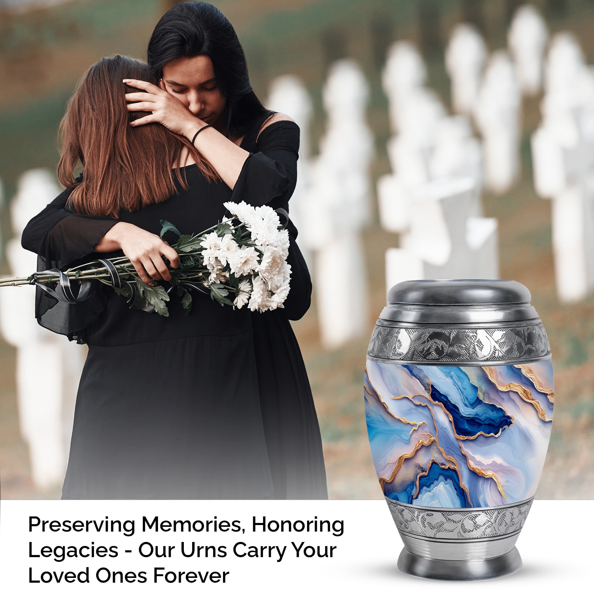 SABURIAL Blue Urn for Human Ash - Decorative Urn for Male & Female Remains - Cremation Urns for Dad Ash - Small for Adult Ashes Male - Burial Urns for Women Ashes - Small Keepsake 3 Inch - Pack of 1