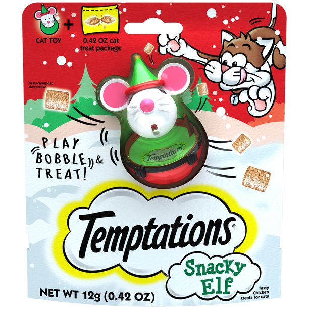 TEMPTATIONS SNACKY ELF Cat Toy and Sample Treat Pack, Tasty Chicken