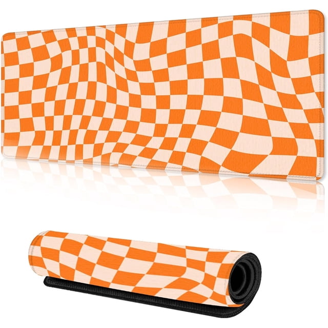 Retro Chess Board Desk Mat Orange Checker Gaming Mouse Pad XXL Extended Mouse Pad Mat NonSlip Base with Stitched Edges Perfect for Office, Computer, Keyboard Classic and Stylish