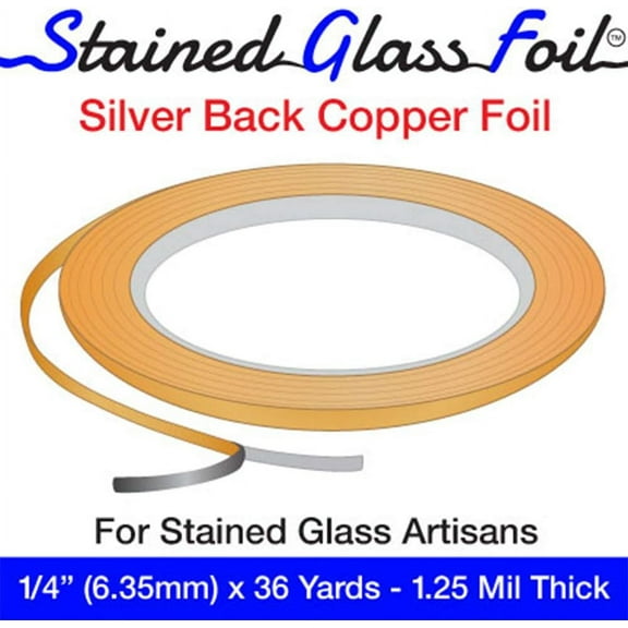 Stained Glass Foil 1/4"x 36Yds.Copper Foil Silver Back Tape for Glass