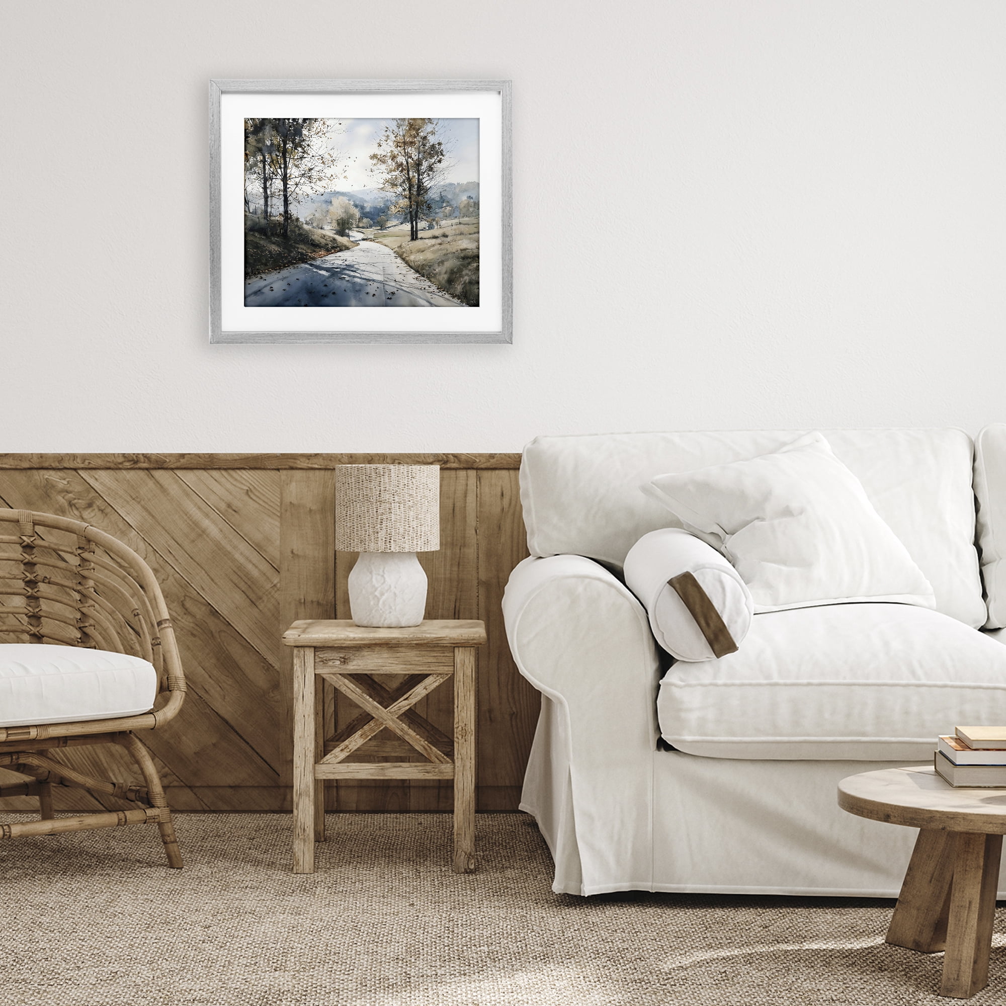Stupell Industries Country Road in Autumn Gray Framed Print Under Glass, design by Franklyn Gregory