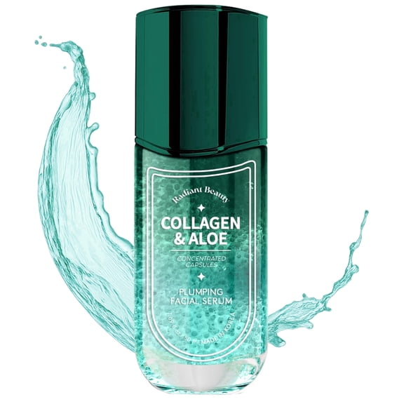 Radiant Beauty Collagen & Aloe Facial Serum - Anti-Aging, Plumping, Hydrating - Reduces Fine Lines & Wrinkles, Combats Dark Spots - Dermatologist Tested, Korean Skin Care - 1.69 FL.OZ.