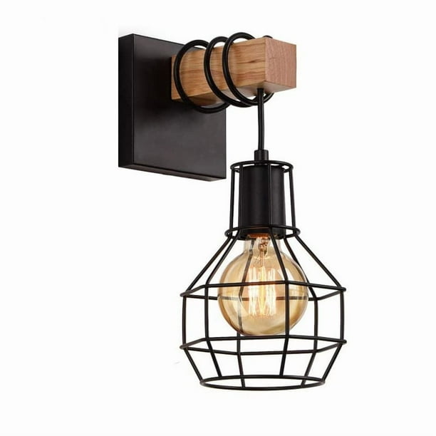 Juego de 2 apliques de pared industriales para pasillo, lámpara de pared rústica negra, iluminación vintage para mesita de noche de interior, ideal para escaleras y baño.