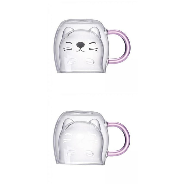 DOLITY 2 Pcs 280ml Tasses à Boire en Verre à Double Paroi en Forme de Chat Tasse à Café Cappuccino