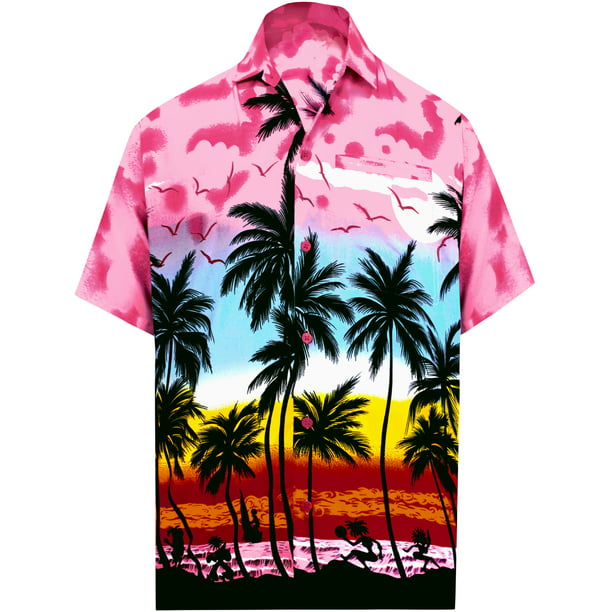 HAPPY BAY Men's Palm Tree Front Pocket Short Sleeve Hawaiian Shirt 3XL ...