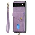thumbnail image 5 of Nalacover for Google Pixel 6, Slim Case Wallet with Credit Card Holder, Back Flip Premium Leather Magnetic Clasp Kickstand Wirst Hand Strap Shockproof Cover for Google Pixel 6, Purple, 5 of 7