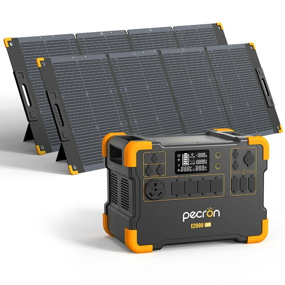 PECRON E2000LFP Portable Power Station 1920Wh/2000W AC Output with 2*200W Solar Panels Kit LiFePO4 Battery Generator for Home Backup