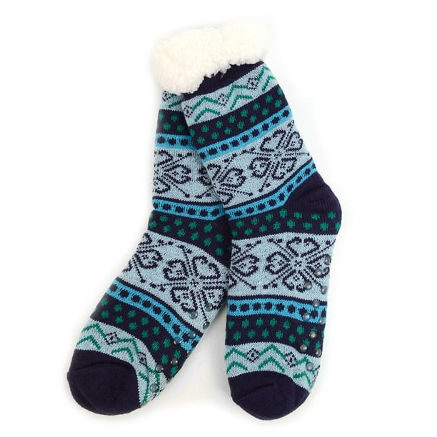 Blended Women's Sherpa Lined Slipper Socks Thick Knit Soft NonSlip