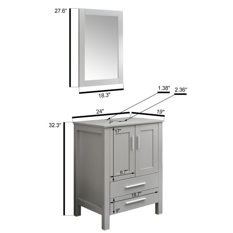 PULUOMIS 24'' Single Bathroom Vanity with Manufactured Wood Top with Mirror, Gray