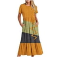 thumbnail image 1 of FAIWAD Robe à Manches Courtes pour Femme Grande Taille, à Blocs de Couleur, Robe d'Été Décontractée, Fluide, Coupe Trapèze, avec Poches, 1 of 4