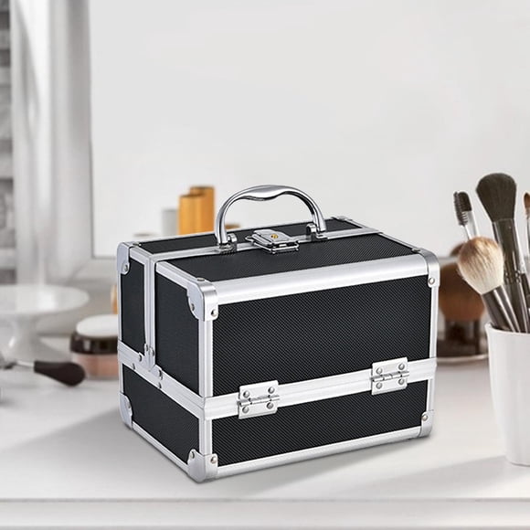 Estuche de Maquillaje Perfecl Caja de Cosméticos de Belleza con Espejo Negro 23cm x 17cm x 17cm