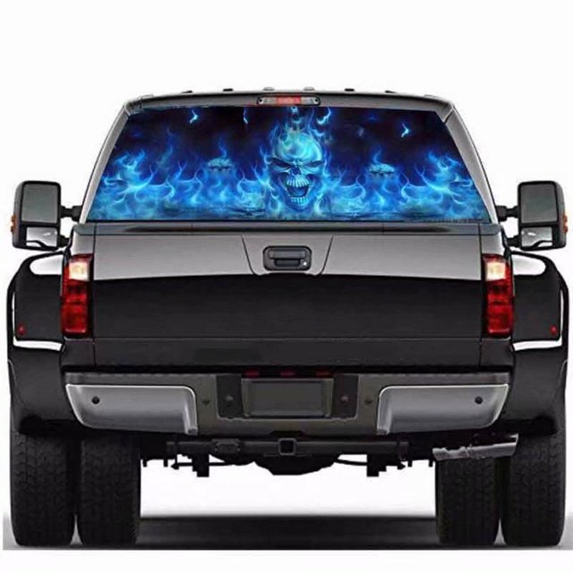 Calcomanías gráficas de tinte de ventana trasera pegatinas de parabrisas de calavera llameante para camioneta de coche SUV Ndcxsfigh Accesorios para autos y motos