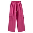 thumbnail image 6 of Lenpel Girls' Cargo Pants Elastic High Waisted Wide Leg Casual Joggers Baggy Streetwear Trousers with Pockets 8-12 Years, 6 of 7