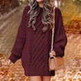 thumbnail image 4 of Leesechin Womens Fall Sweater Dresses Casual Oversized Cable Knit Chunky Pullover Crewneck Long Sleeve Short Sweater Dress Wine, 4 of 8