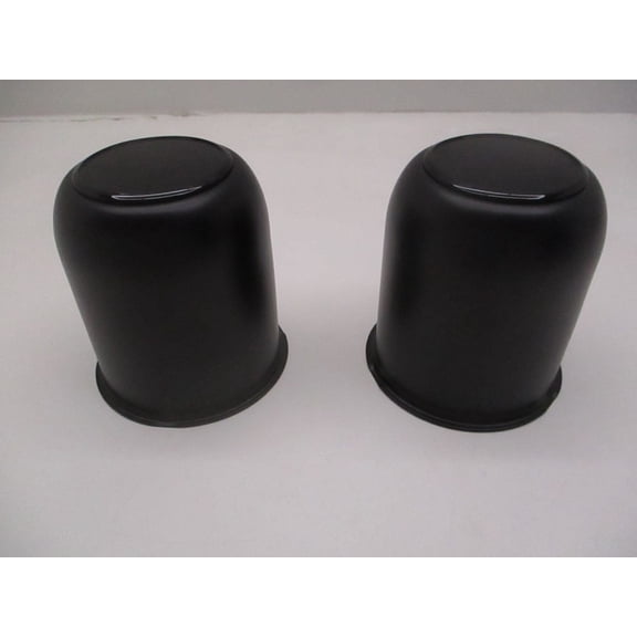 2- Black Metal Trailer Wheel Center Hub Cap Covers / 3.18 Bore / Plastic End Cap