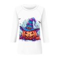 thumbnail image 4 of Camisa para mujer, moda informal, manga raglán, cuello redondo, manga 3/4, suelta, camiseta estampada de Halloween, top para mujer, 4 of 7
