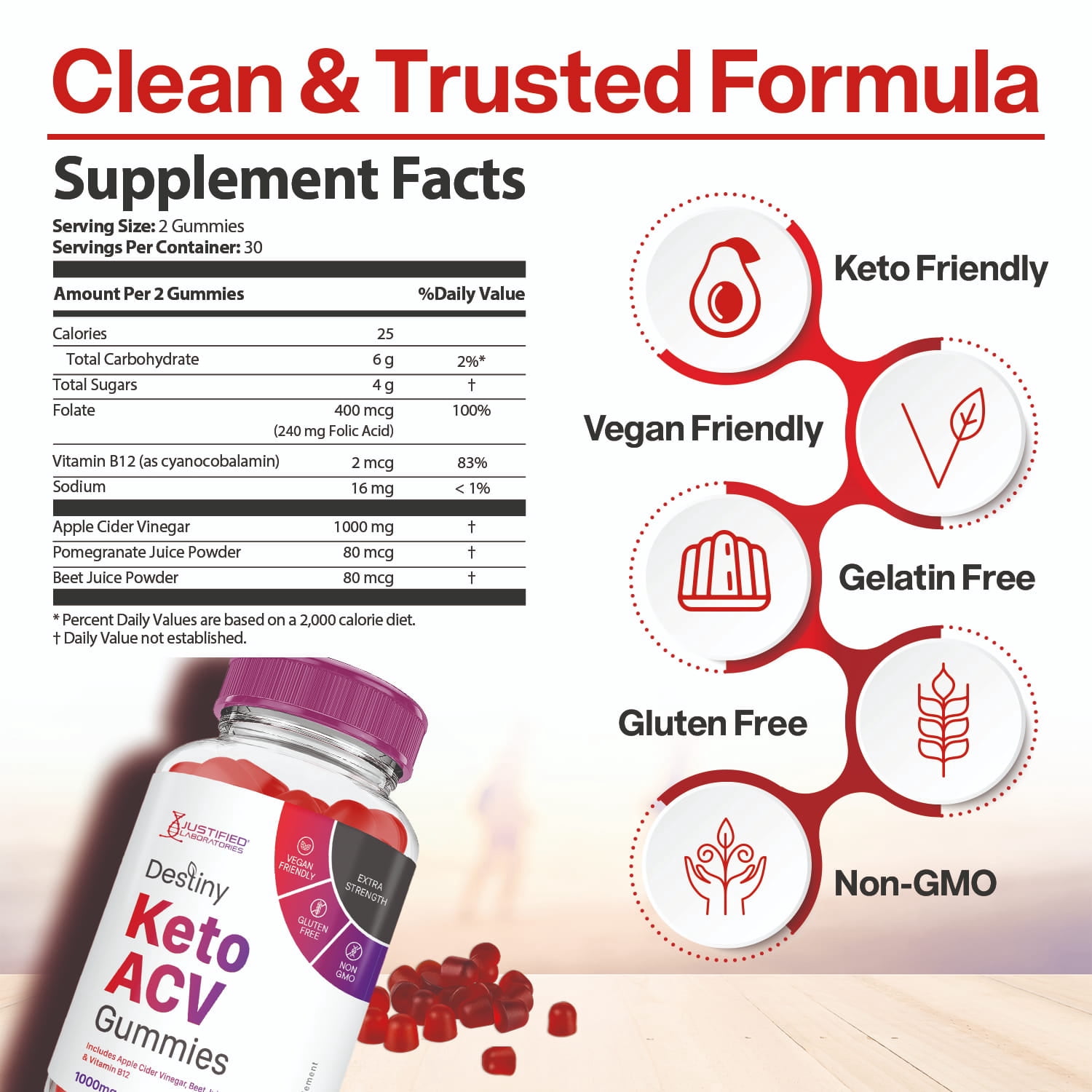 Destiny Keto ACV Gummies 1000MG Dietary Supplement 60 Gummys