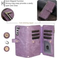 thumbnail image 4 of Wallet Case for Samsung Galaxy A34 5G, 9 Card Holder Slots Zipper Pocket Handbag Case Magnetic Closure Kickstand with Wrist Strap TPU Shockproof Flip Case - Retro Purple, 4 of 15