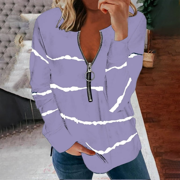 Yyeselk Women s Color Block Striped Sweatshirt Long Sleeve Zipper