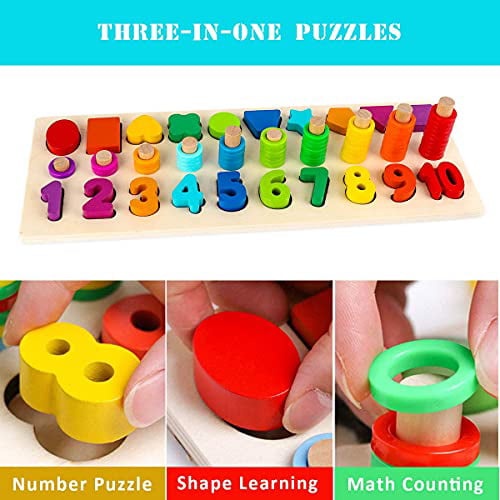 Toddler Number and Shape Stacking Blocks Early Developmental Montessori Toy 