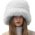 thumbnail image 2 of Soyumi Faux Fur Bucket Hat for Women Men, Winter Fuzzy Hats Plush Fisherman Caps with Ear Flaps, Soft Warm Cute Fluffy Hat for Cold Weather Casual Outfit Skiing Snowboarding Trip, White, 2 of 5