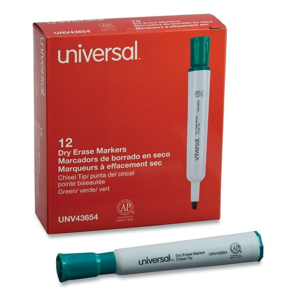 Universal Dry Erase Marker, Chisel Tip, Green, Dozen -UNV43654