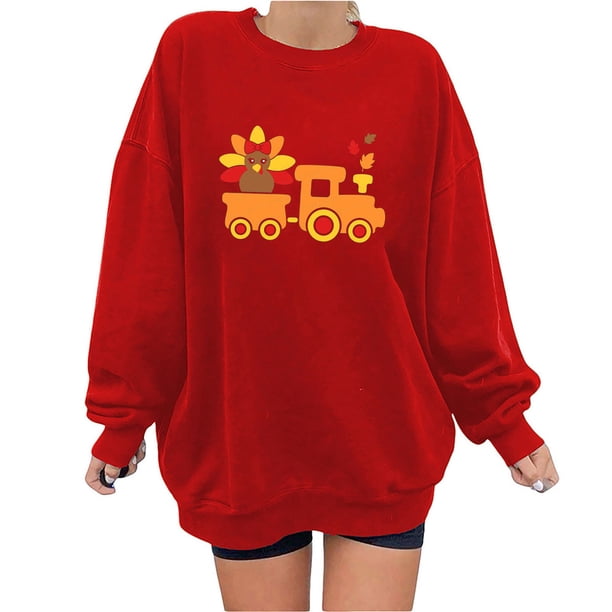 Blusa holgada de manga larga con estampado de Acción de Gracias a la moda para mujer, suéter informal con cuello redondo, Tops, sudadera Fridja fjkfkj6258